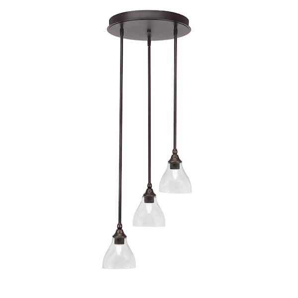 Unbranded Villa 60-Watt 15.25 in. 3-Light Dark Granite Stem Pendant Light with 6.25 in. Clear Bubble Glass Shade, No Bulbs