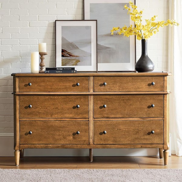 Jordan Walnut Traditional 58 in. 6-Drawer Dresser