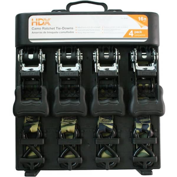 HDX 16 ft. x 1-1/4 in. Ratchet Tie-Downs (4-Pack)