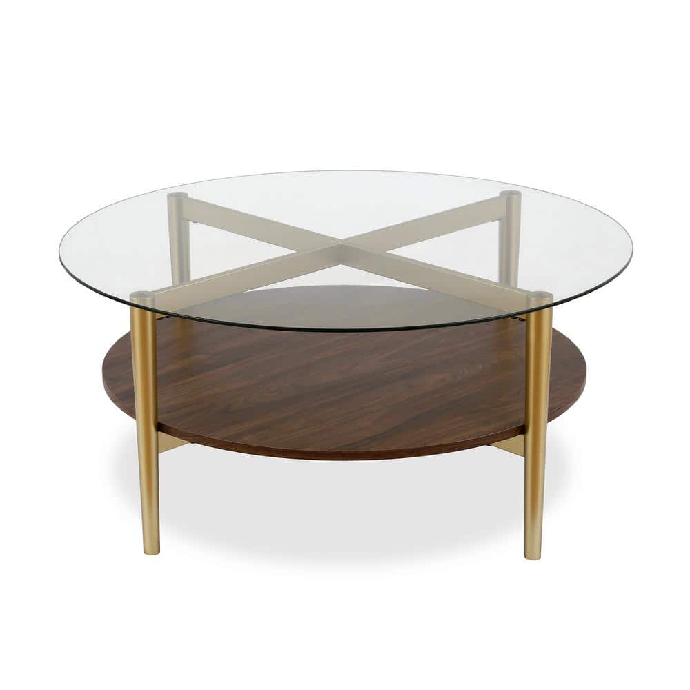 Meyer&Cross Otto 36 in. Gold and Walnut Round Glass Top Coffee Table CT0140  - The Home Depot