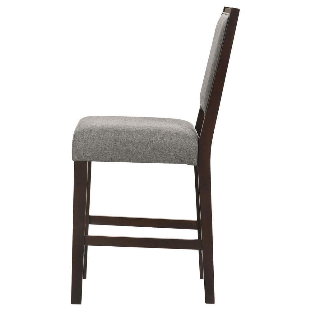 Gray Leather and Wood Transitional Counter Stools, 18.5" Wide