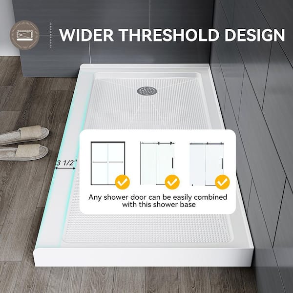 60 in. L x 30 in. W Alcove Shower Pan Base with Left Drain in High Gloss White