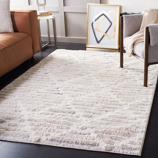 Hi-Lo Shag 5 ft. x 8 ft. Beige/Gray Diamond High-Low Area Rug