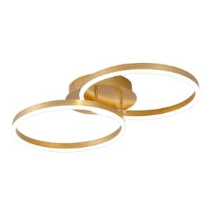 28 in. 2-Light Gold Ring Dimmable LED Semi-Flush Mount for Dining Room Bedroom 3000K Warm Light