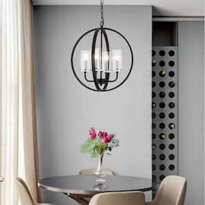 Springfield 4 -Light Shaded Globe Black Chandelier with Wrought Iron Accents