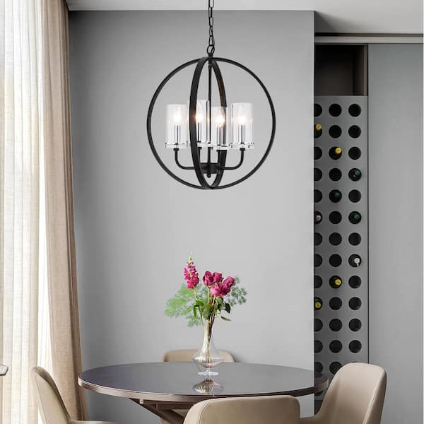 Springfield 4 -Light Shaded Globe Black Chandelier with Wrought Iron Accents