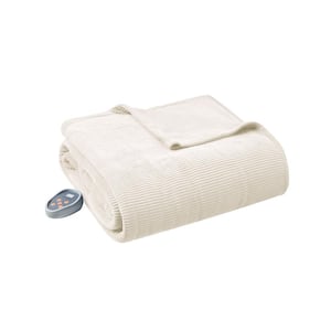 80 in. x 84 in. Electric Micro Fleece Ivory Full Heated Blanket