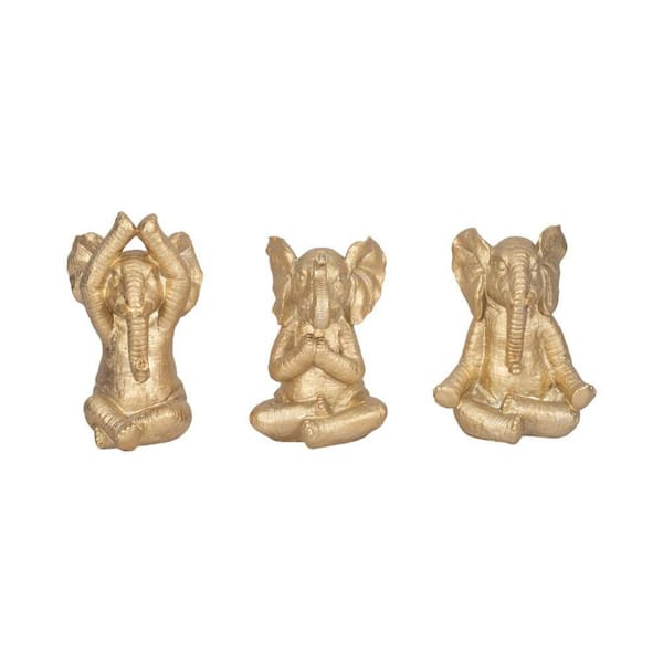 Liv & Skye Gold 6 in. x 9 in. Resin Yoga Elephants Figurine