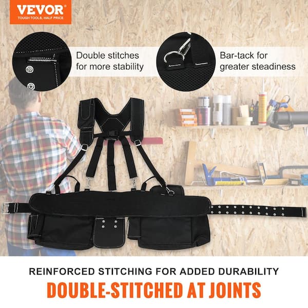 VEVOR Tool Belt with Suspenders 29-Pockets 600D Polyester Heavy