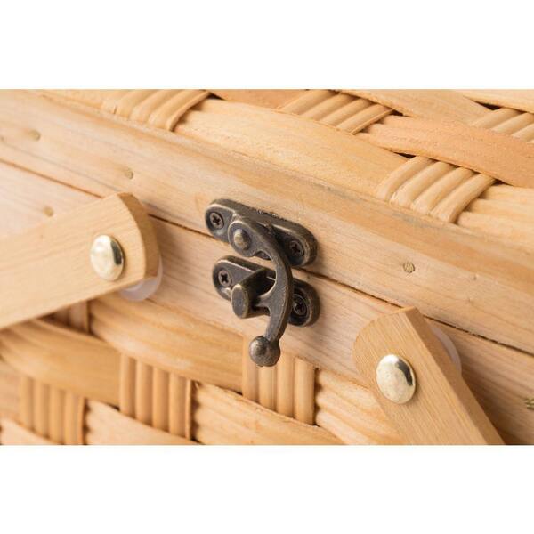 Vintiquewise Small Woodchip Wooden Picnic Basket with Cover and