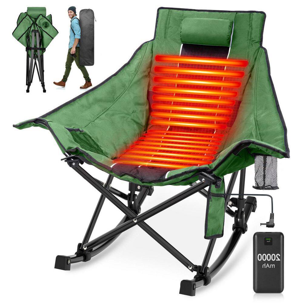 Green Oversized Heated Rocking Camping Chair, Portable Folding Heated Chairs Outdoor Sports with Power Bank price history on PriceWatchPro