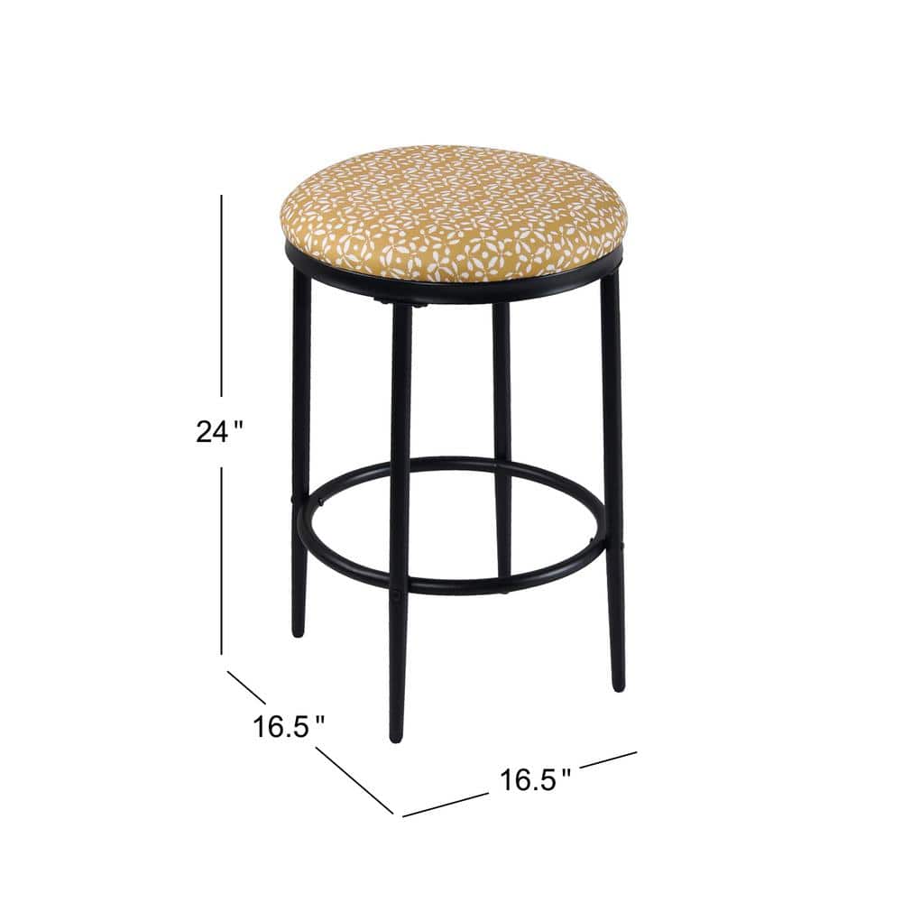 Sleek Golden Yellow 21.7" Metal & Wood Upholstered Barstool