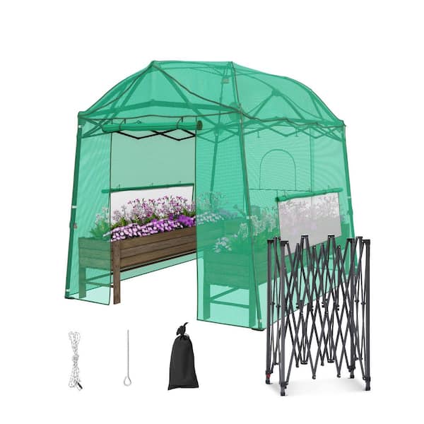 6.9 ft. W x 8.5 ft. D x 7.2 ft. H Pop-Up Iron Frame and PE Fabric Portable Easy-Setup Green Greenhouse with Roll-Up Door