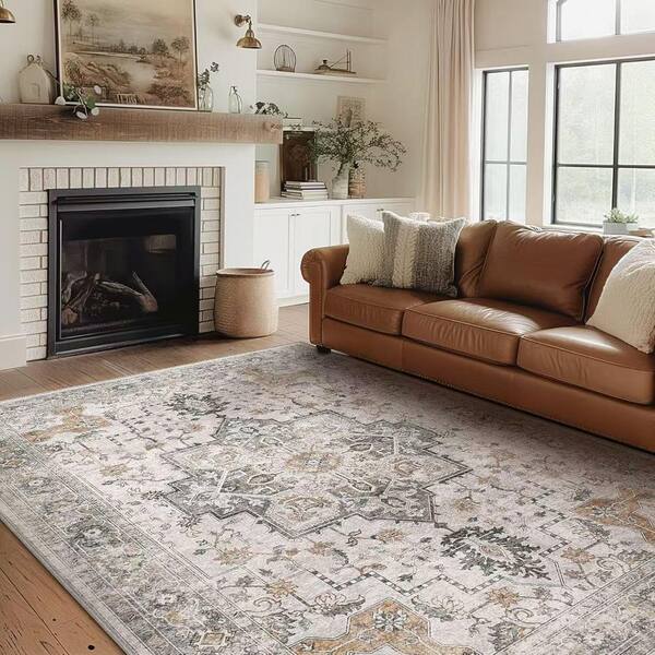 Limlok Medallion Light Taupe Brown 8 ft. x 10 ft. Persian Area Rug