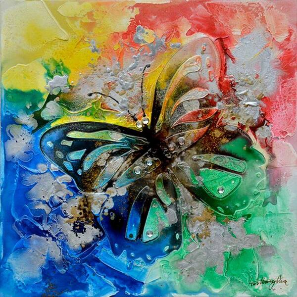 Yosemite Home Decor 23.5 in. x 23.5 in. Butterfly Bliss I Hand Painted Contemporary Artwork-DISCONTINUED