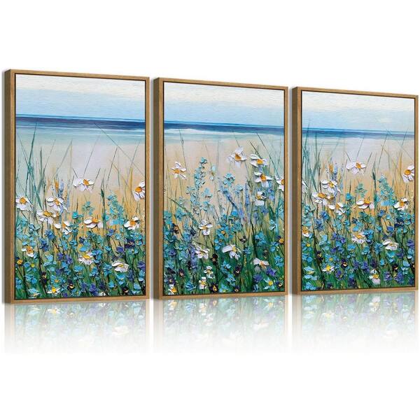 3 Piece Plastic Framed Canvas Wildflowers Wall Art Print 24 in. x 16 in ...