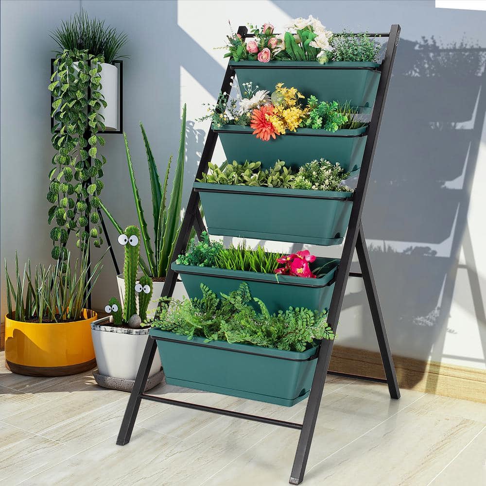 Green 5-Tier Vertical Herb Garden Planter Box with Iron Frame