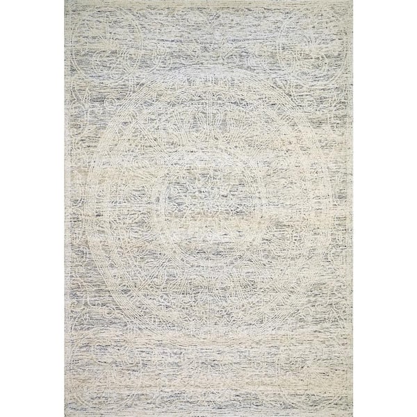 Dynamic Rugs Darcy Ivory/Blue/Gold 8 ft. x 10 ft. Medallion Area Rug