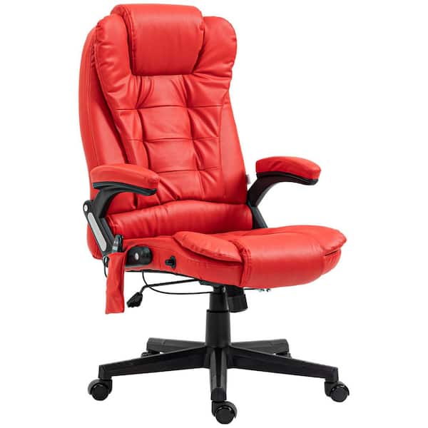 Leather High Back Ergonomic Executive Chair in Red with Arms