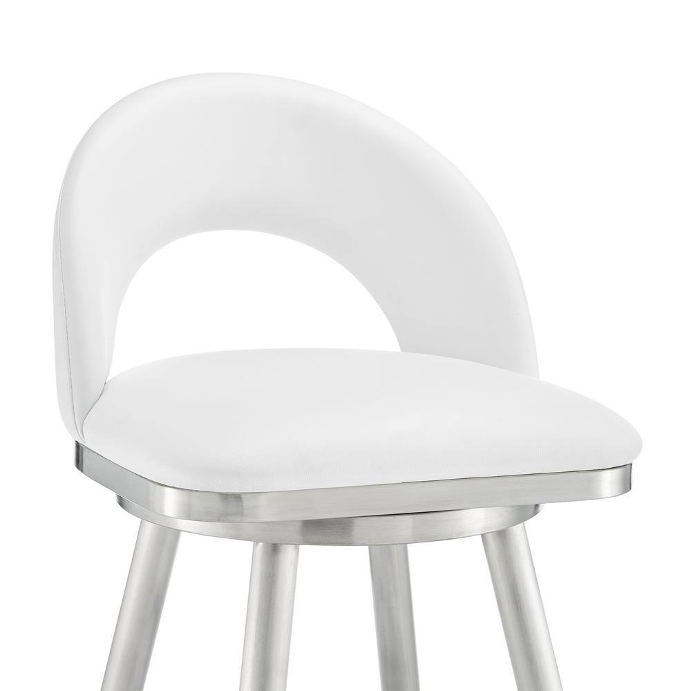Lottech 34" White Faux Leather & Chrome Swivel Bar Stool