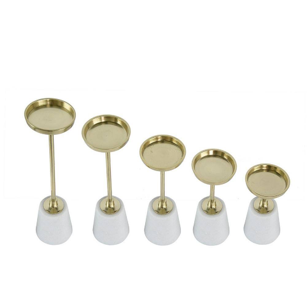 Set of 5 Gold and Marble Taper Candleholders