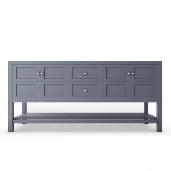 castellousa Alicia 71.25 in. W x 21.75 in. D x 32.75 in. H Bath Vanity Cabinet without Top in Matte Gray with Chrome Knobs