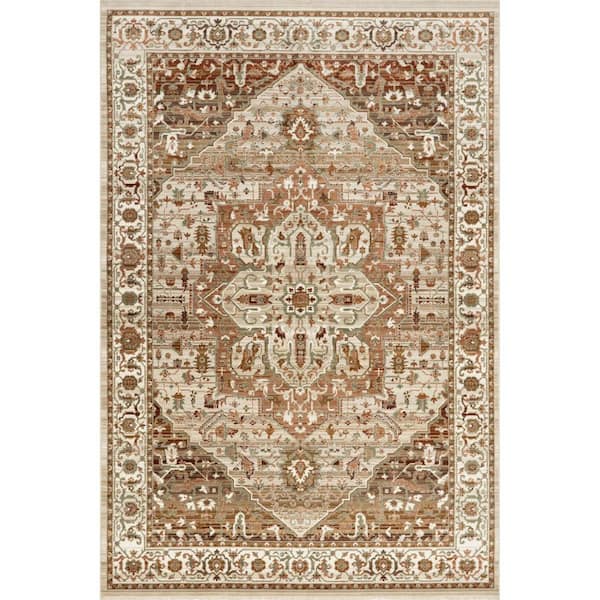 Oliveira Brown 8 ft. 10 in. x 13 ft. Floral Medallion Fringe Area Rug
