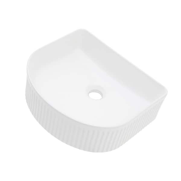 16 in. Arched Corner Ceramic Vessel Bathroom Sink in White with 1.75 in. Drain Opening