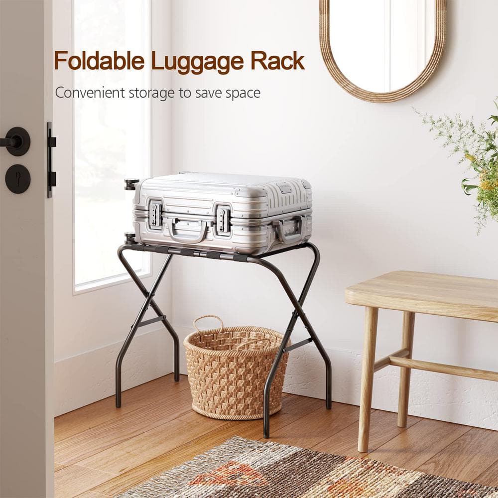 Black Foldable Steel Luggage Rack with Nylon Straps (2-Pack)