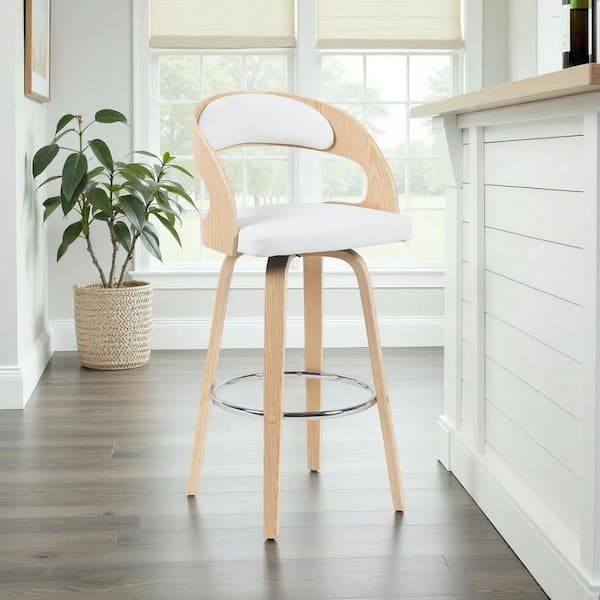 Armen Living Shelly 30 in. Bar Height White Upholstered Swivel Barstool