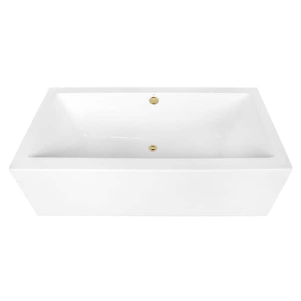 Aqua Eden 67 in. x 33.3 in. Acrylic Flatbottom Soaking Freestanding Bathtub in Glossy White/Polished Brass with Drain