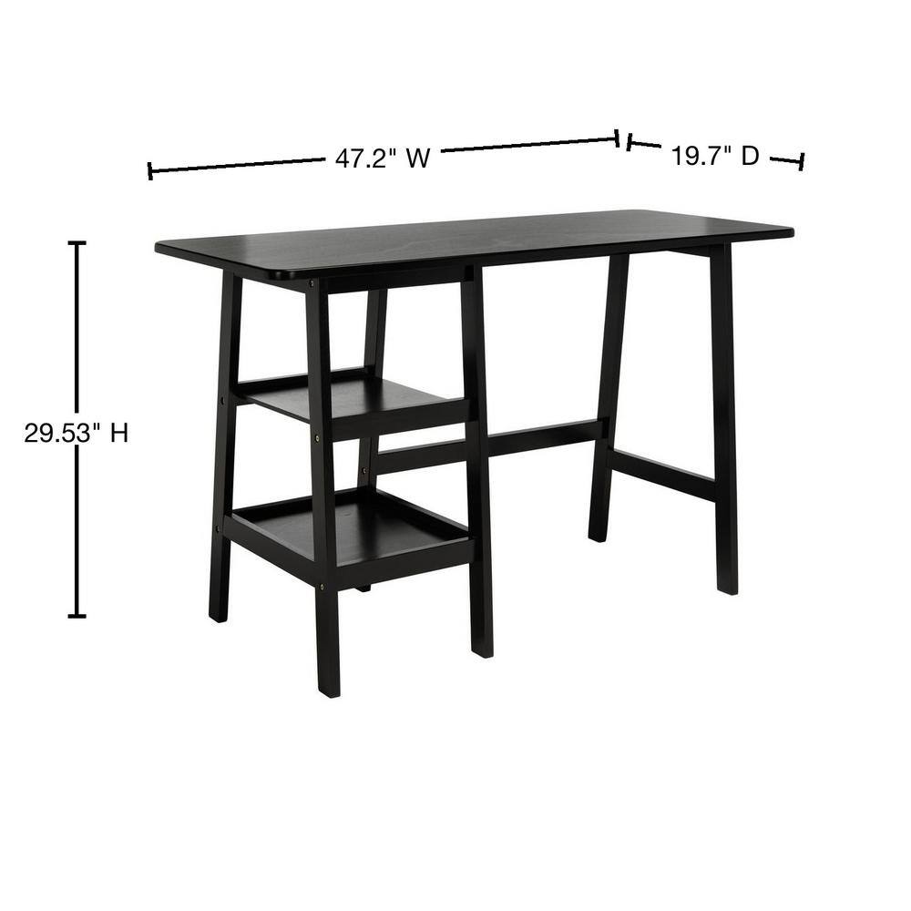 Matte Black Solid Wood Writing Desk with Shelves