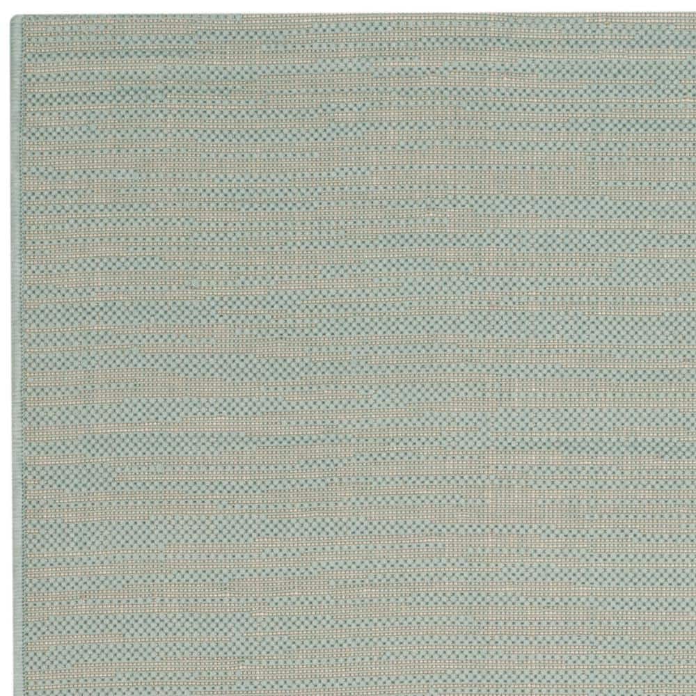 Aqua and Cream Rectangular Synthetic Outdoor Rug