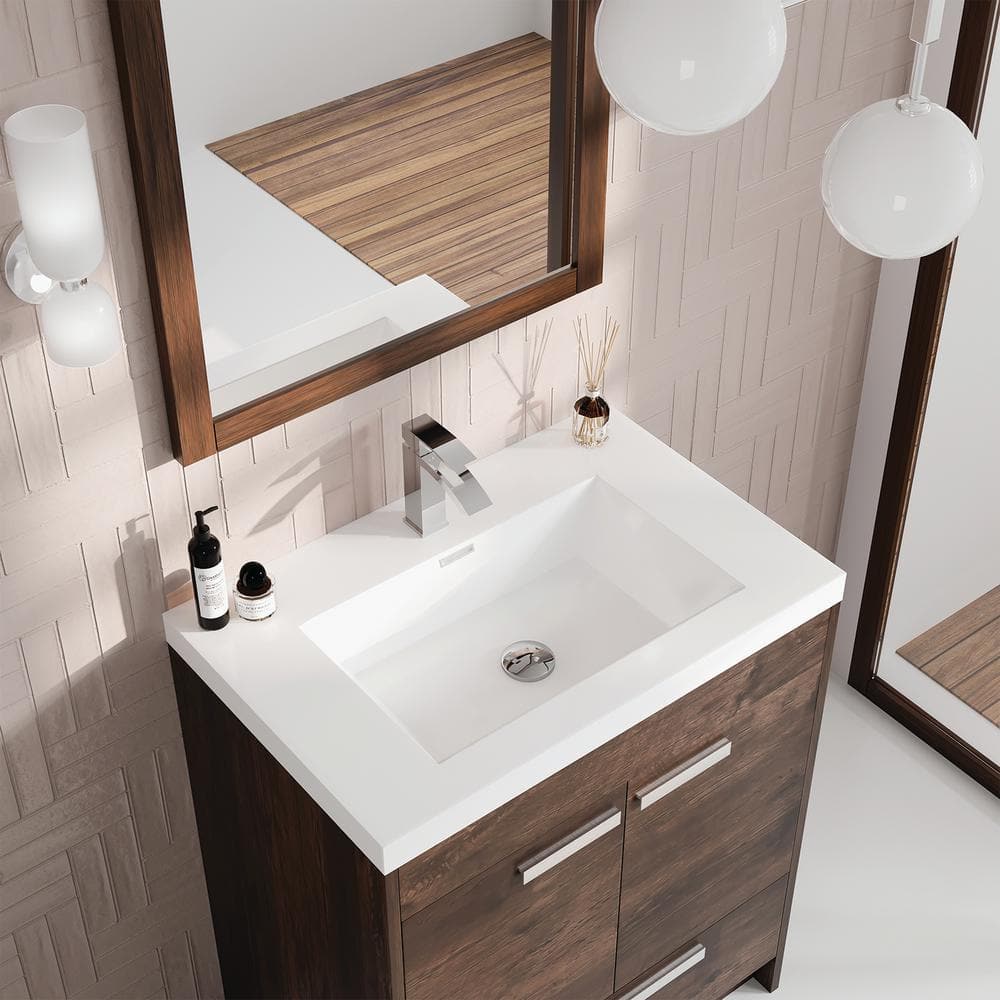 Lugano 24" Rosewood Bathroom Vanity with White Acrylic Top