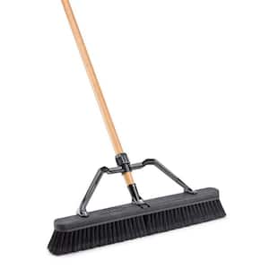 24 in. Smooth Surface Industrial Grade Push Broom with Wood Handle and Brace
