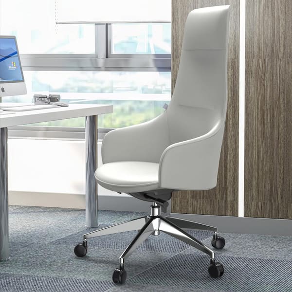 Leisuremod Celeste Faux Leather High Back Ergonomic Office Chair in White with Nonadjustable Arms