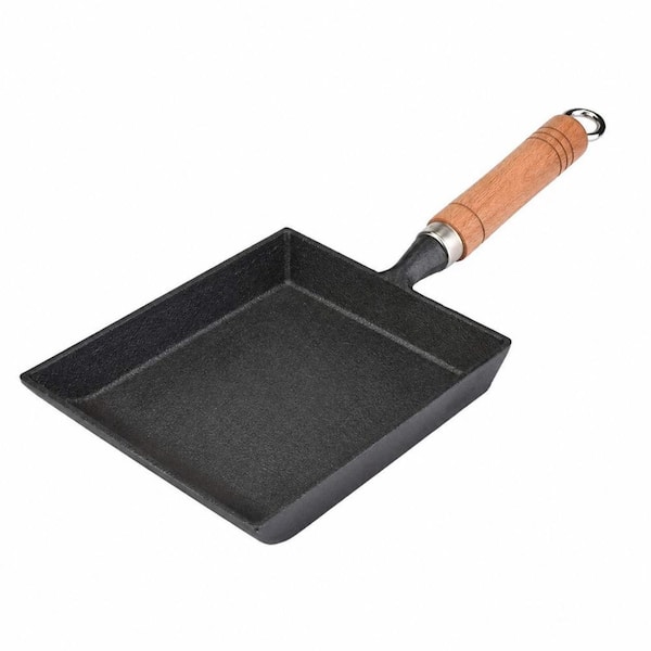 Cast Iron Tamagoyaki Nonstick Japanese Omelette Pan with Anti-Hot Wooden Handle, Gas and Induction Compatible