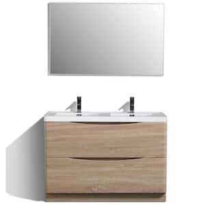 Smile 48 in. W x 19 in. D x 33.5 in. H Double Bathroom Vanity in White Oak with White Acrylic Top with White Sink