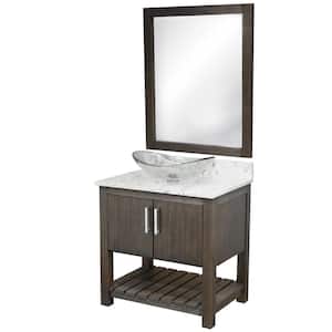 31 in. W x 22 in. D x 31 in. H Single Sink Bath Vanity in Cafe with Cafe Mocha Quartz Top, Vessel and Mirror
