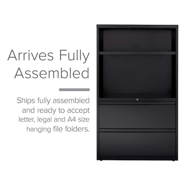 Combo Bookshelf/Lateral File Cabinet, 2 Shelves (1 Adjustable), 2 Letter/Legal Drawers, Black, 36 x 18.62 x 60