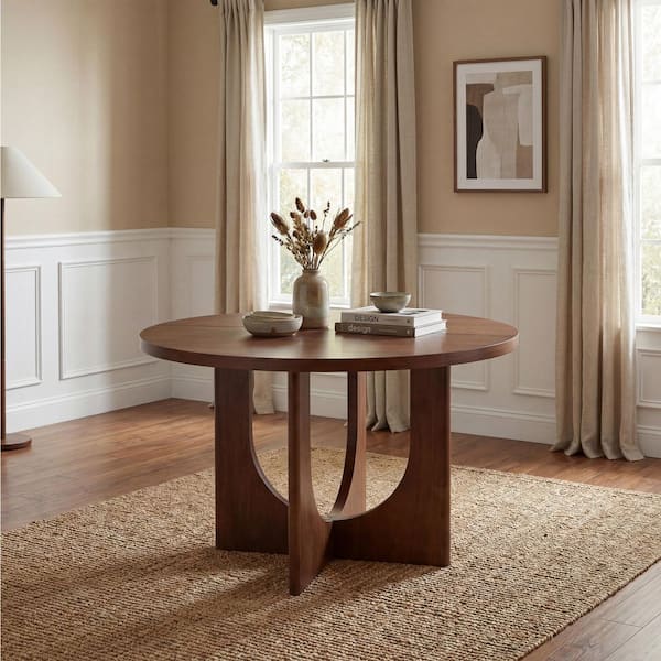 Harper & Bright Designs Vintage Farmhouse Walnut Wood 48 in. Round