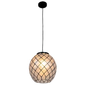 Marina 60-Watt 1-Light Black Tear Drop Pendant Light Capiz Shade, No Bulb Included