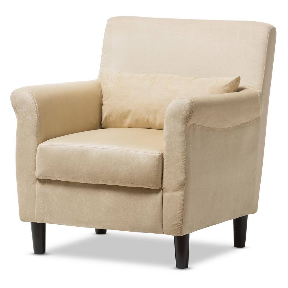 Modern Elegance Black Wood Frame Club Chair with Sandy Tan Microfiber