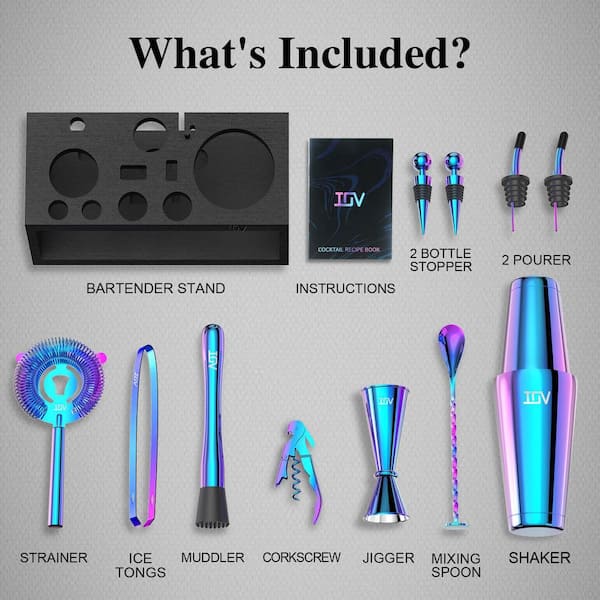 Wudkey 12-Pieces Multi-Colored Cocktail Shaker Set Mixology