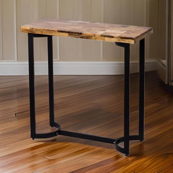 Benjara 14 in. Brown and Black Rectangle Wooden Console Table with Plank Wood Top