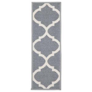 Ottohome Collection Non-Slip Rubberback Trellis Design 8.5 in. x 26 in. Indoor Stair Treads Runner Rug, 7 Pack, Gray