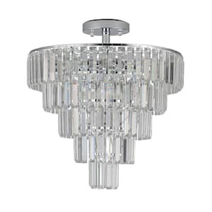 Light Pro 10-Light Modern K9 White Chrome Crystal Chandelier for Living Room, Dining Room with No Bulbs Included