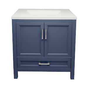 Nevado 31 in. W x 22 in. D x 36 in. H Bath Vanity in Navy Blue with White Cultured Marble Top Single Hole