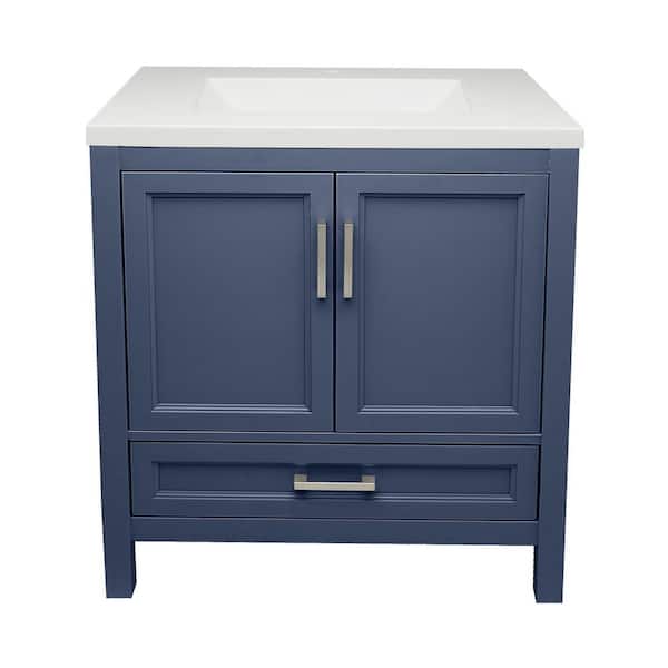 Ella Nevado 31 in. W x 22 in. D x 36 in. H Bath Vanity in Navy Blue with White Cultured Marble Top Single Hole