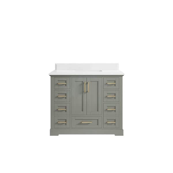 Willow Collections Boston 42 in. W x 22 in. D x 36 in. H Single Sink Bath Vanity in Evergreen with 1.5 in. White Quartz Top